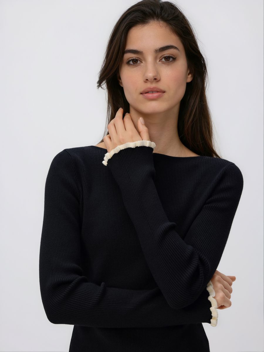 Ruffle sleeve jumper - black - RESERVED