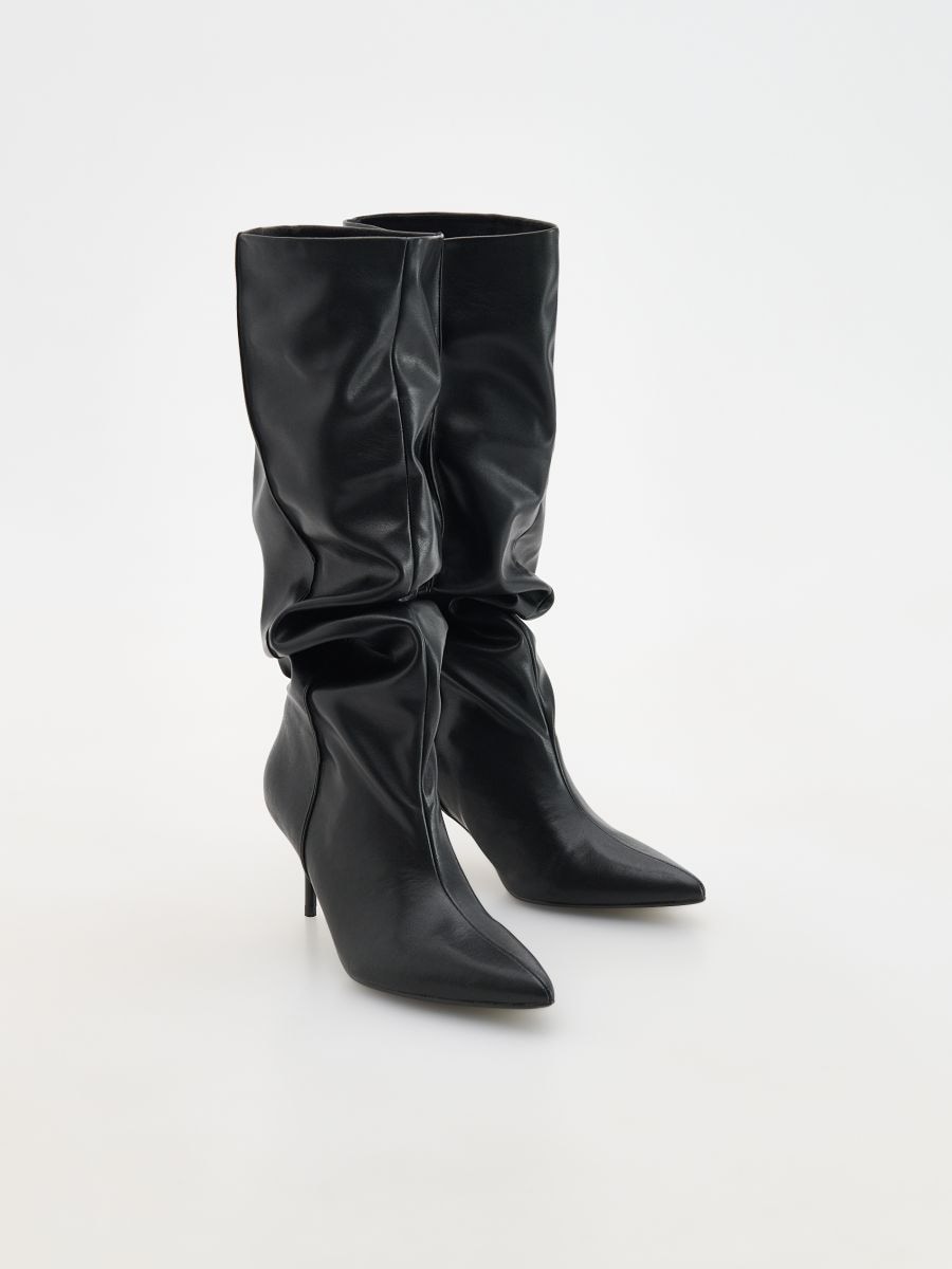 Draped over the knee midi heel boots - black - RESERVED - 3
