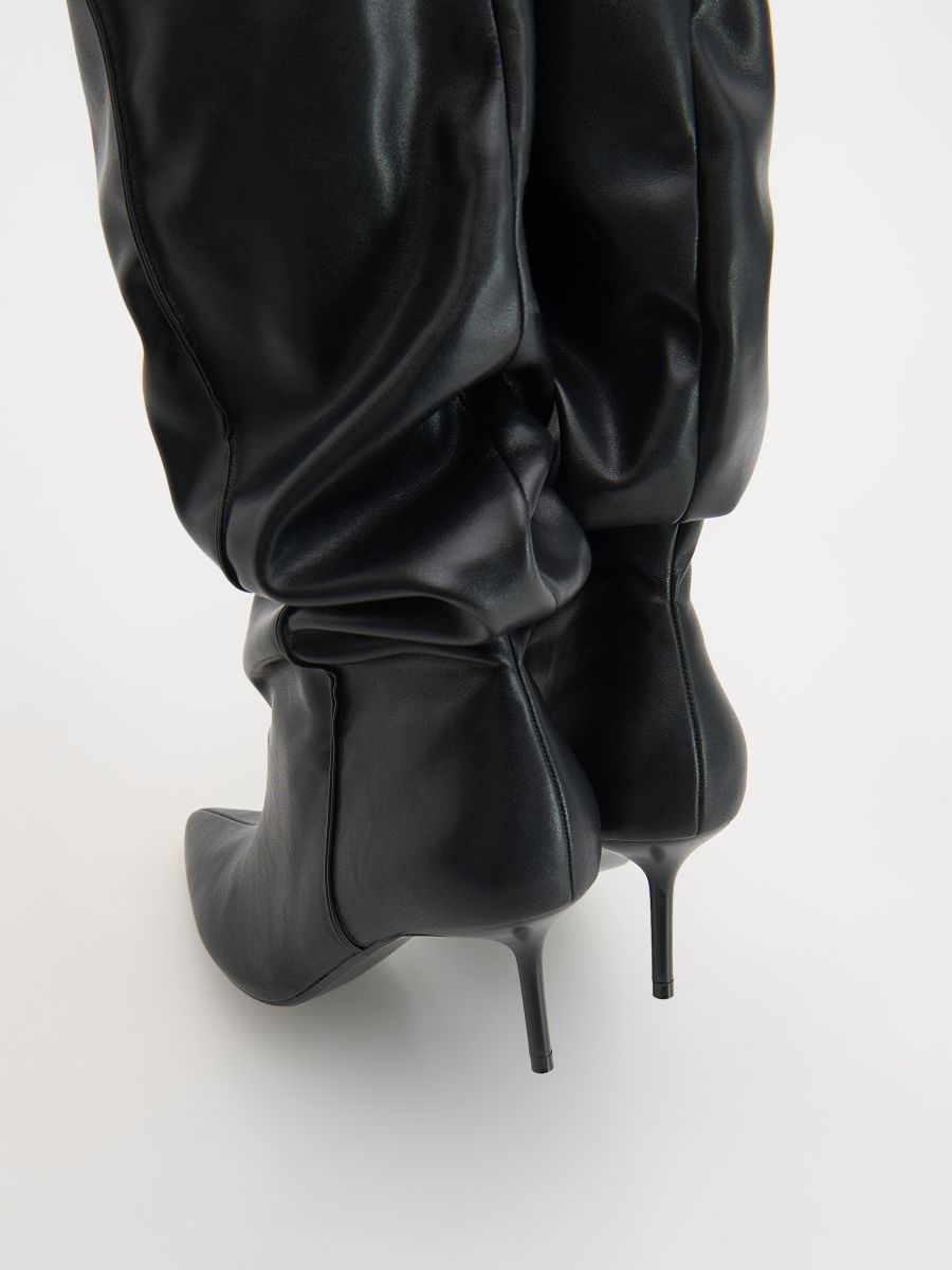 Draped over the knee midi heel boots - black - RESERVED - 4
