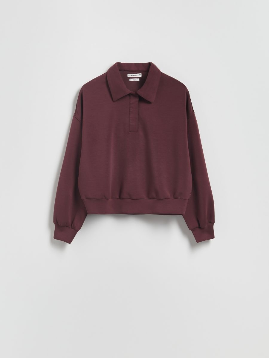 Bluza polo z modalem - bordowy - RESERVED