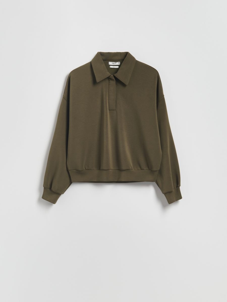 Bluza polo z modalem - oliwkowy - RESERVED