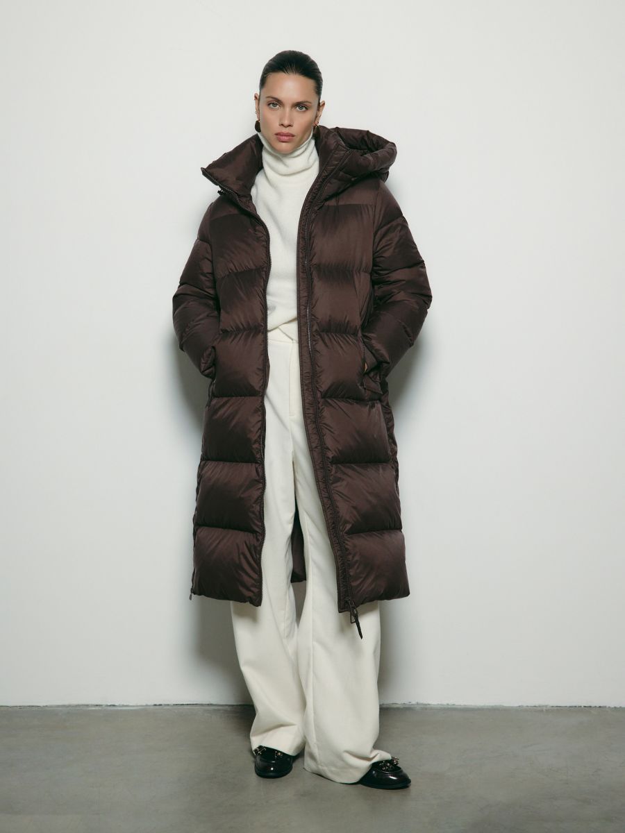 Puf jakna s kapuljačom - smeđe - RESERVED