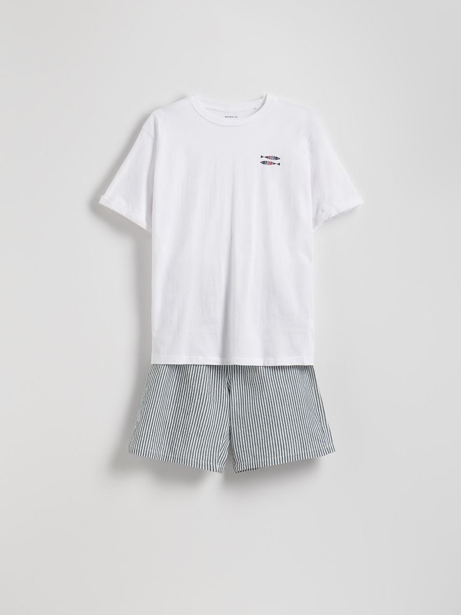 Zweiteiliges Pyjama-Set aus Baumwolle - creme - RESERVED