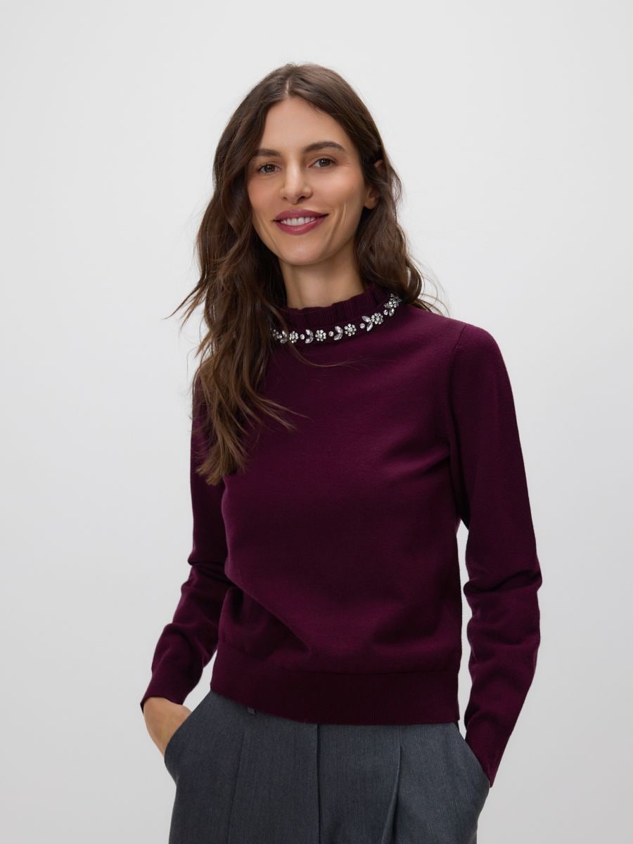 Džemperis ar dekoratīvu aplikāciju - tumši violeta - RESERVED