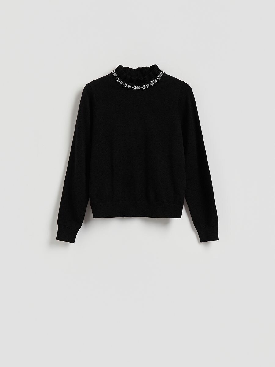 Pullover mit dekorativer Applikation - schwarz - RESERVED