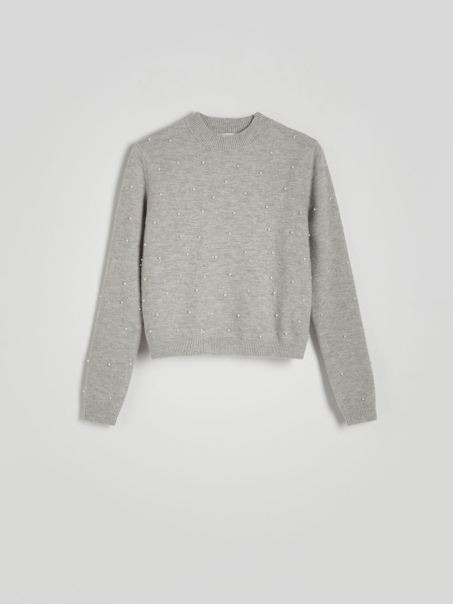 Pullover mit Perlen - hellgrau - RESERVED - 5