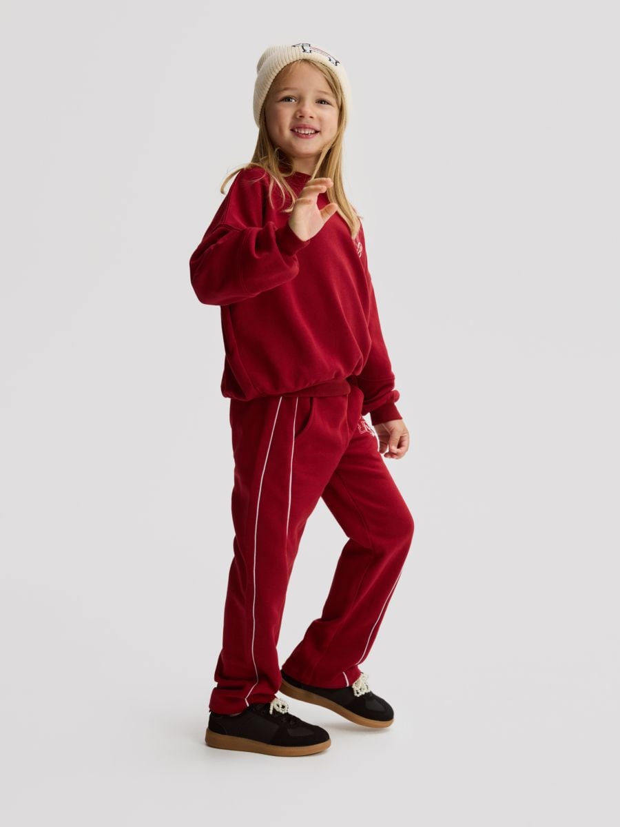Sweatpants with side stripes - maroon - RESERVED