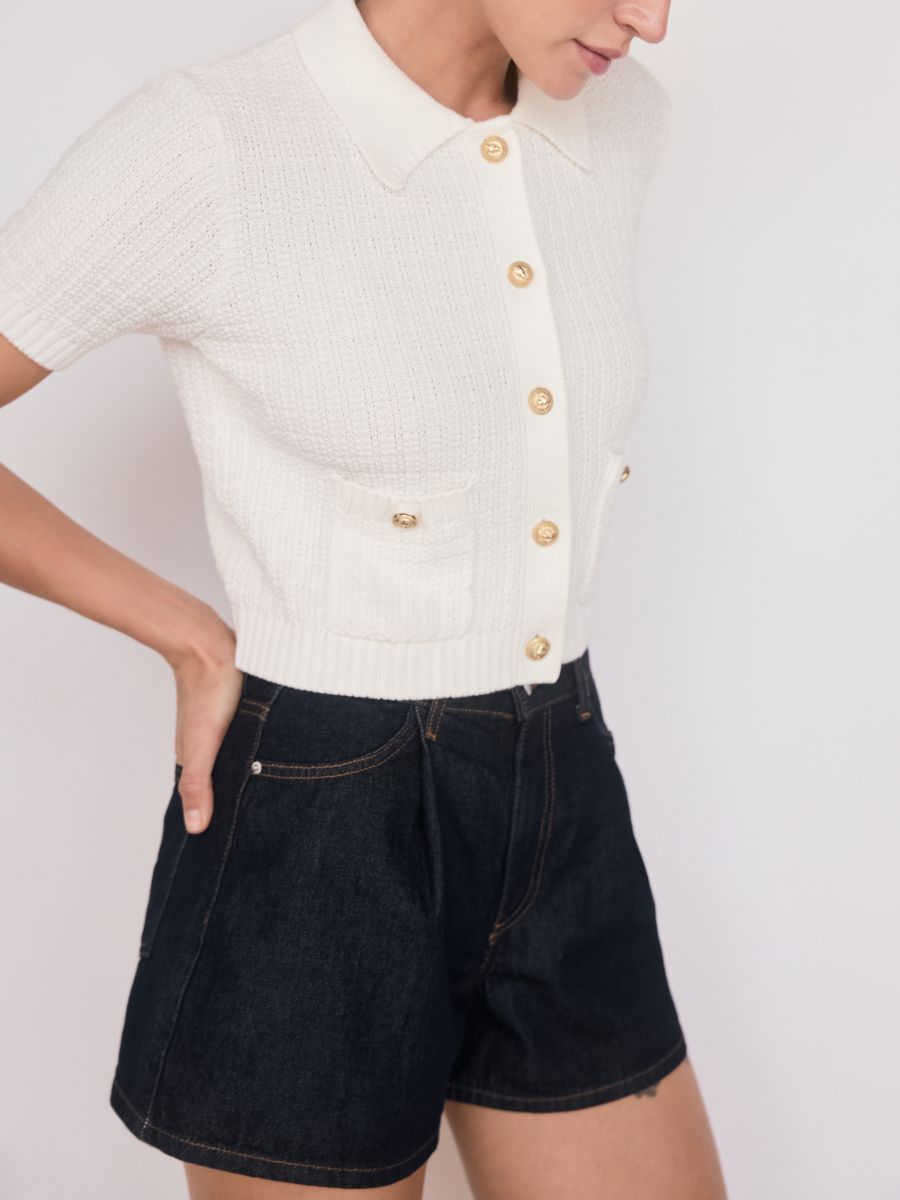 Cotton cardigan with buttons - cream - RESERVED - 2