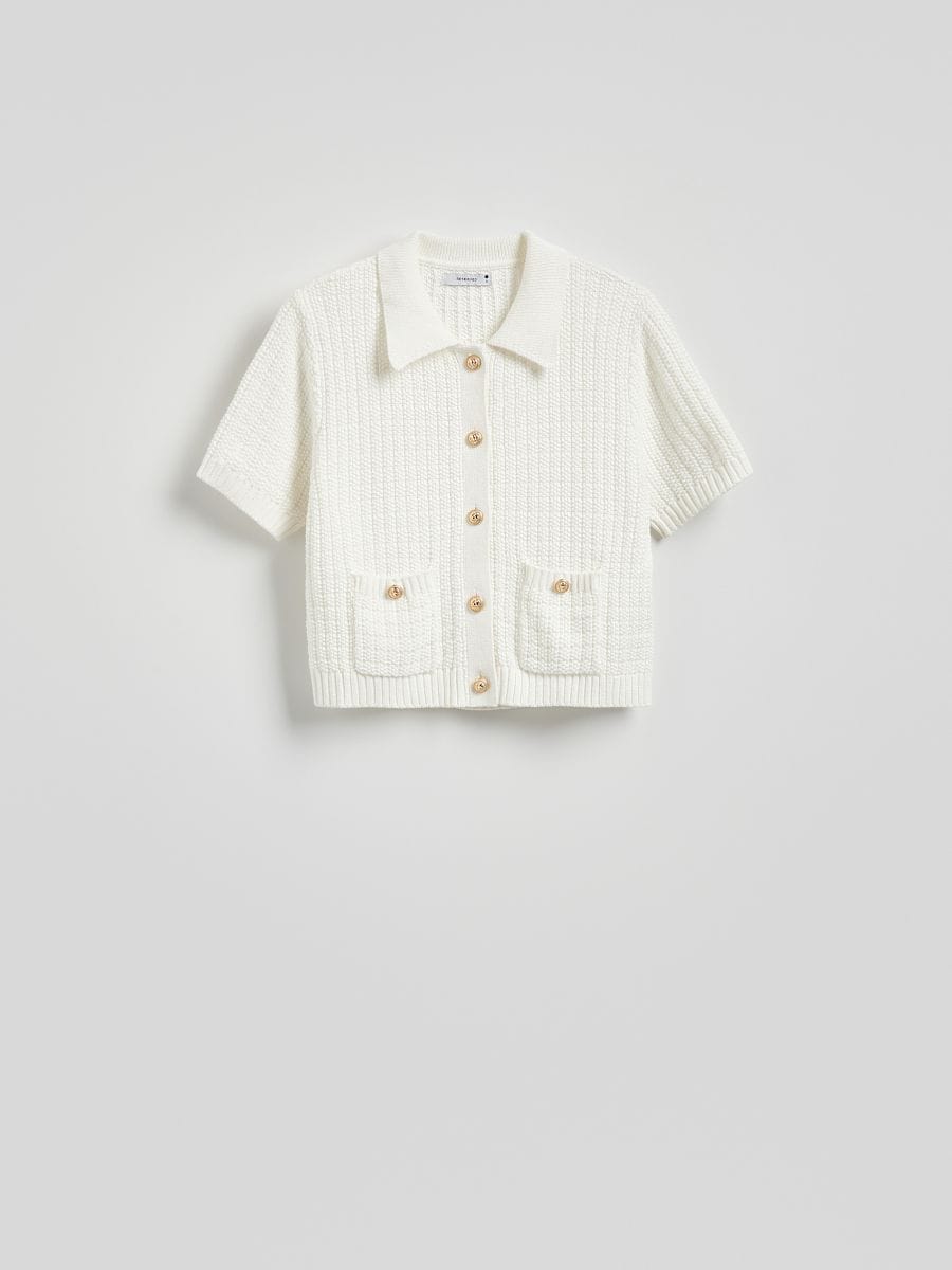 Cardigan din lână cu nasturi - crem - RESERVED