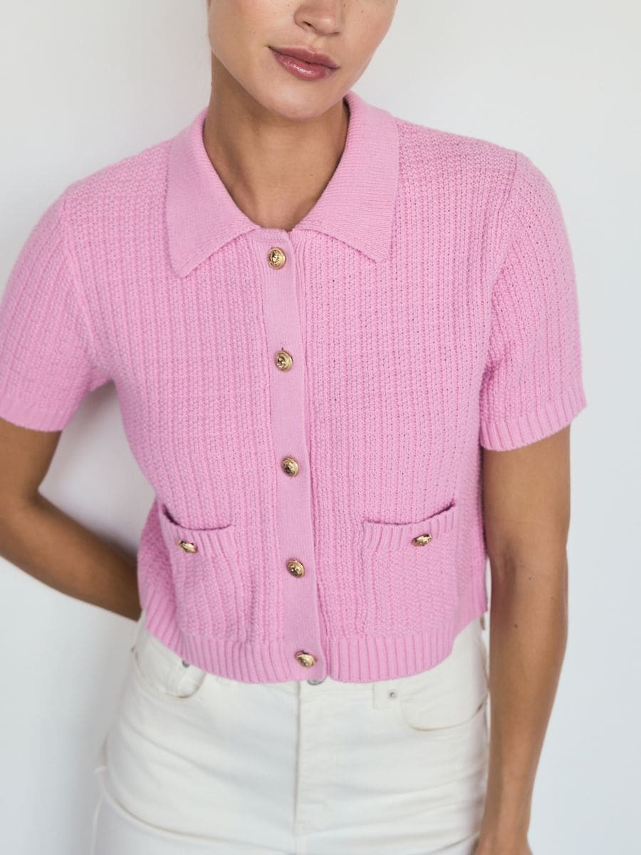 Cotton cardigan with buttons - pink - RESERVED - 5