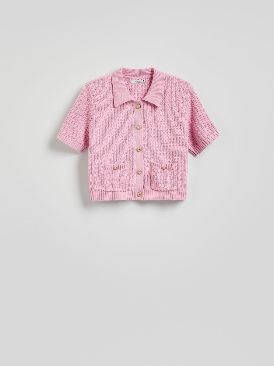 Cardigan din lână cu nasturi - roz - RESERVED