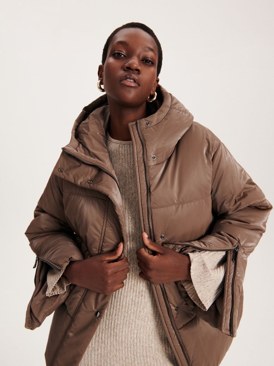 Jacket with zip fasteners to the cuffs - coffee - RESERVED - 2