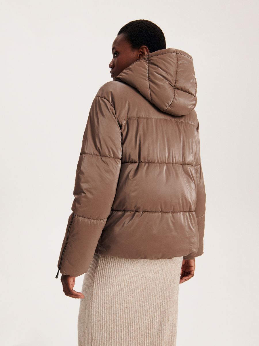 Jacket with zip fasteners to the cuffs - coffee - RESERVED - 3
