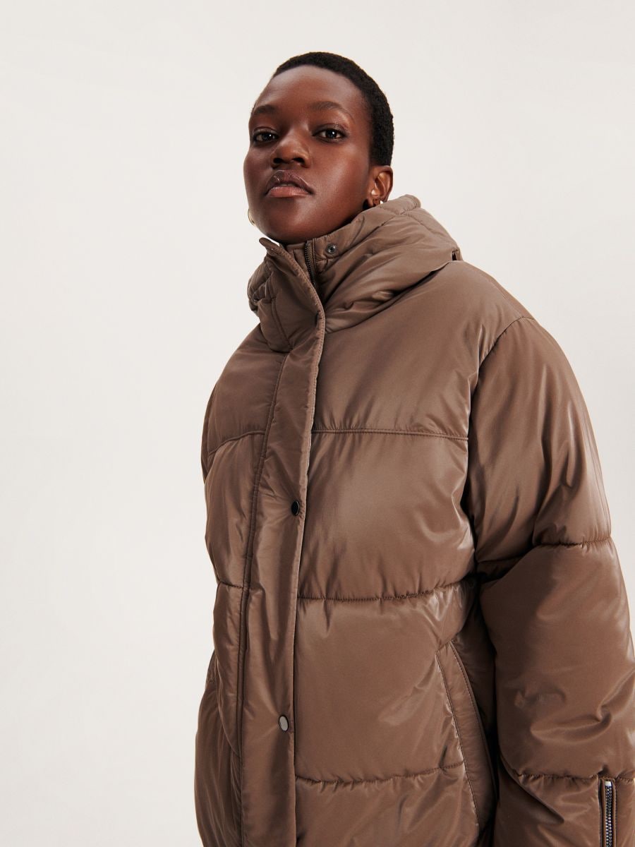 Jacket with zip fasteners to the cuffs - coffee - RESERVED - 4