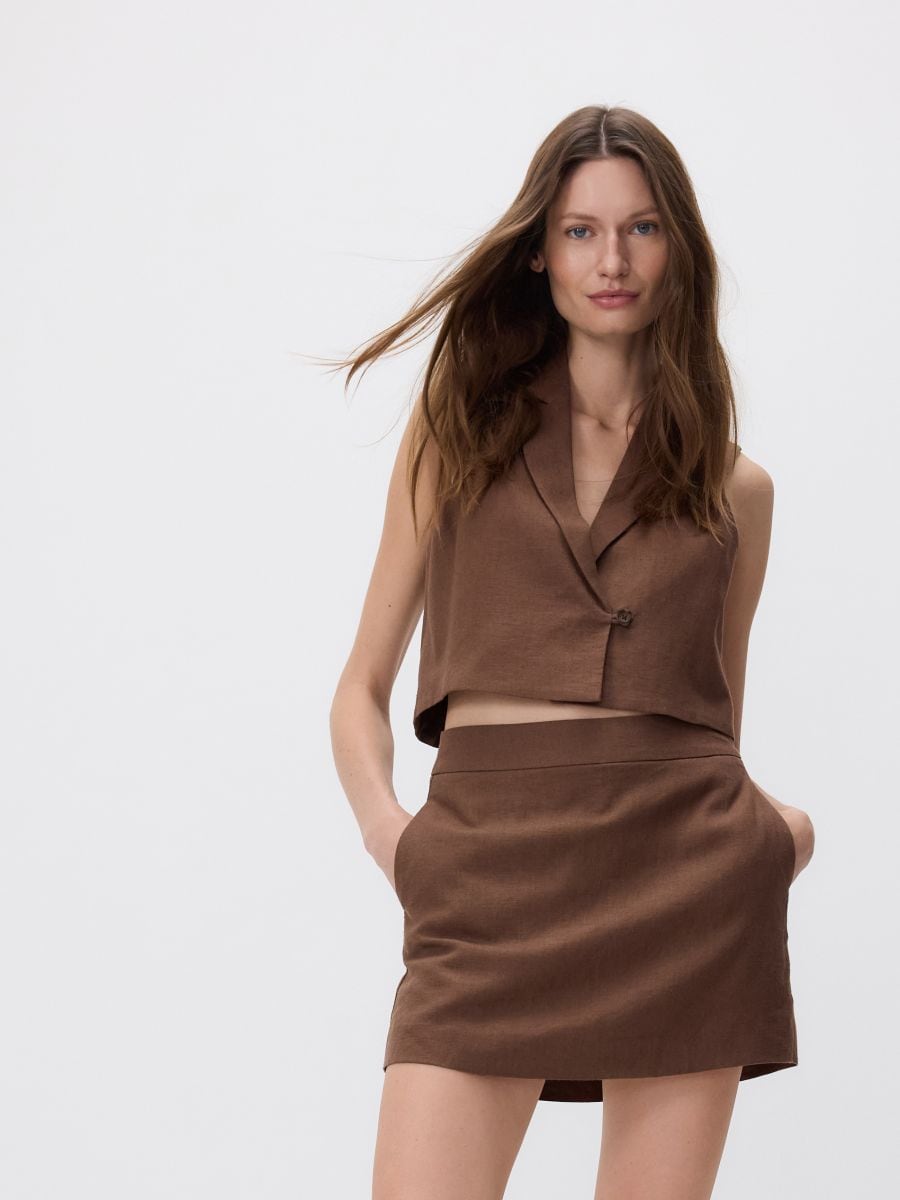 Linen blend skort - dark brown - RESERVED