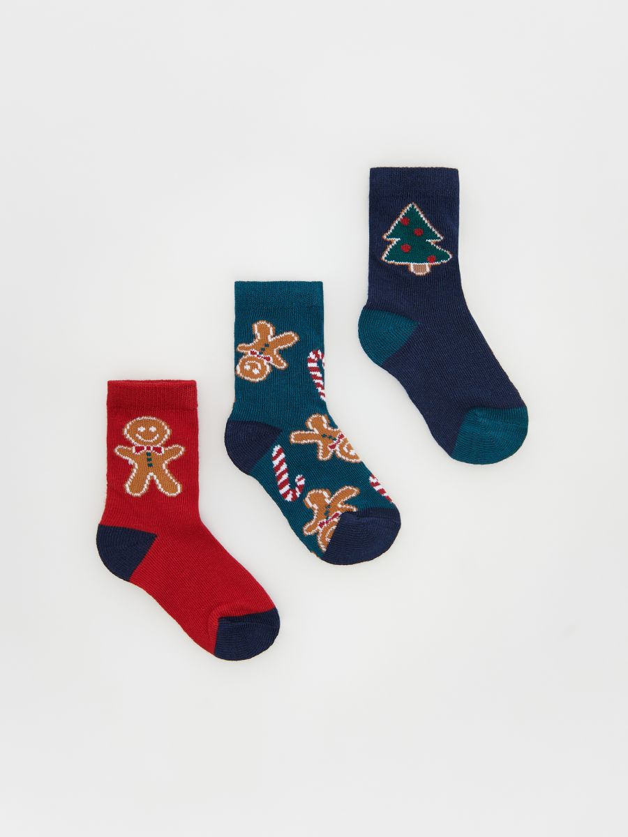 Set van 3 paar sokken met kerstmotief - STAALGROEN - RESERVED