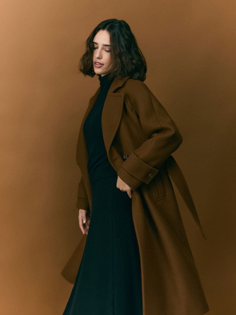 Plašč z visokim deležem volne Manteco - rjava - RESERVED