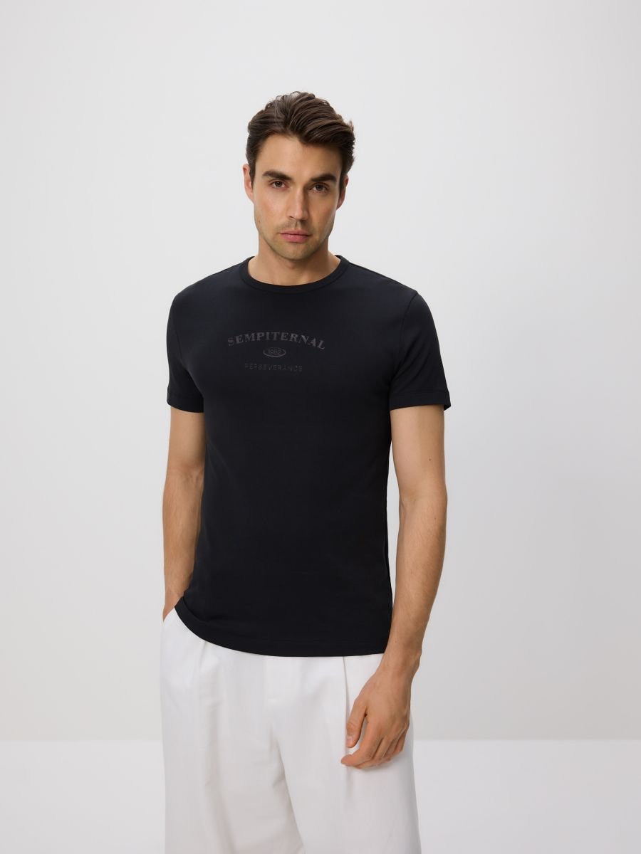 Tričko slim fit s potiskem - černý - RESERVED