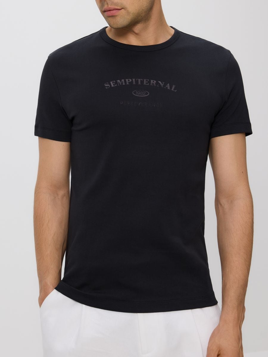 T-shirt slim fit z nadrukiem - czarny - RESERVED