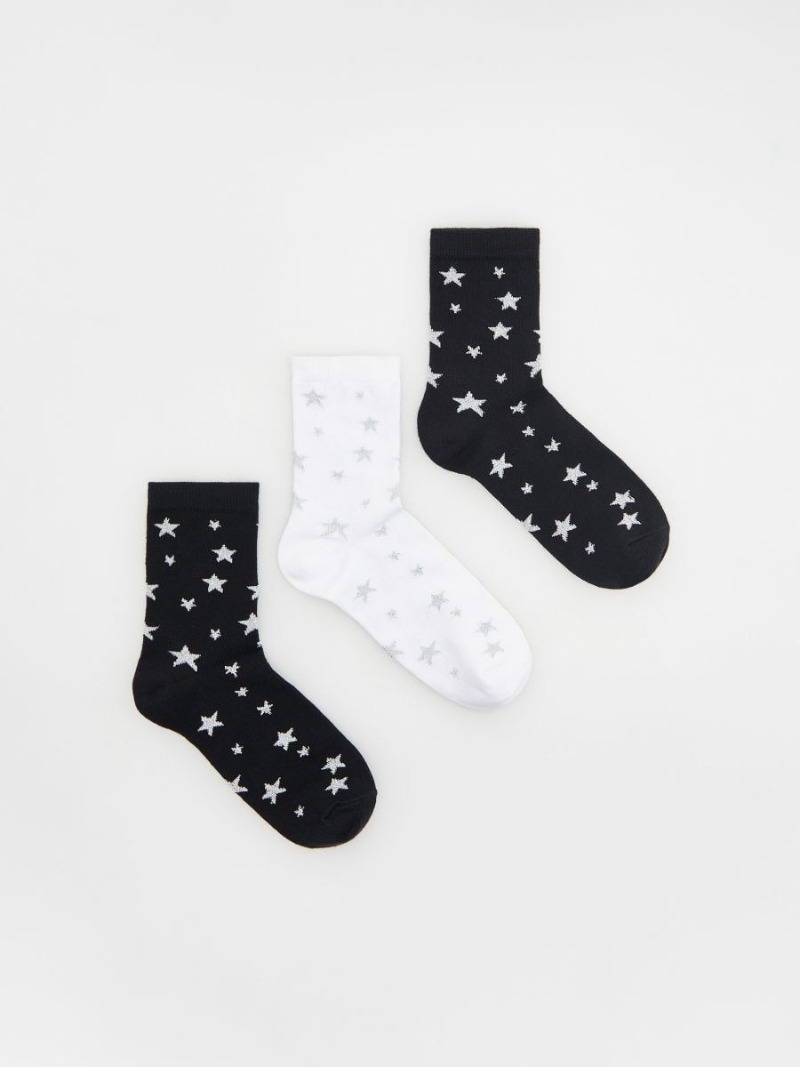 3 pár pamutban gazdag zokni csillagmintával - fekete - RESERVED