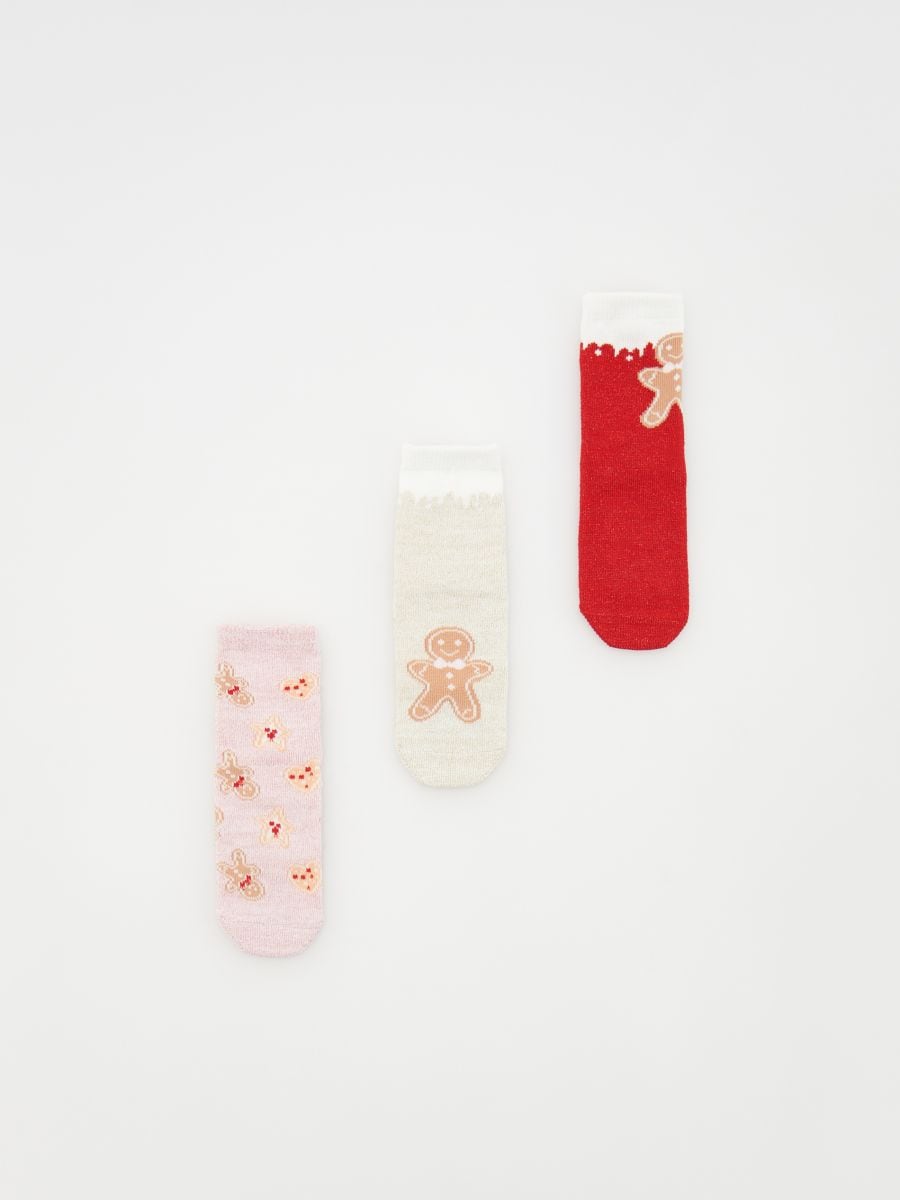 Pakovanje od 3 para božićnih čarapa s reljefnim detaljima - crveno - RESERVED