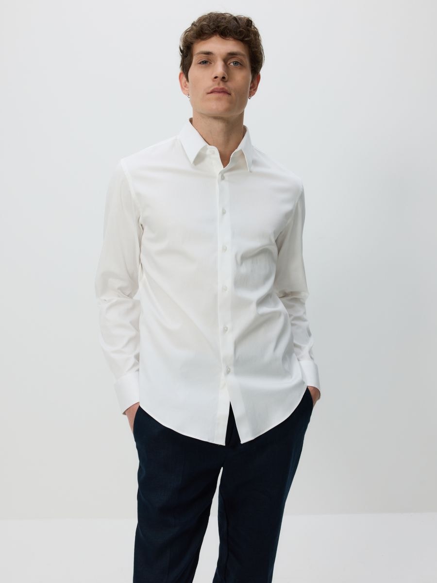 Slim fit cotton rich shirt - white - RESERVED