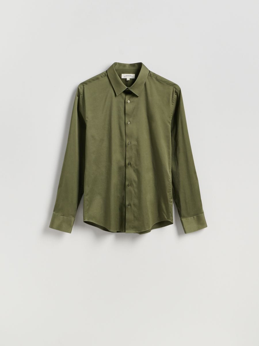 Bawełniana koszula slim fit - oliwkowy - RESERVED