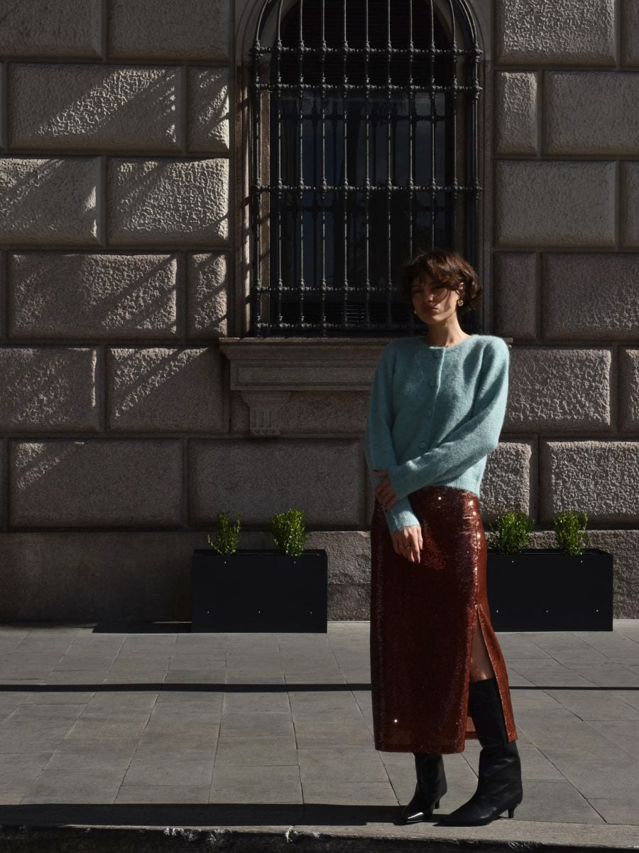 Sequin midi skirt - golden brown - RESERVED
