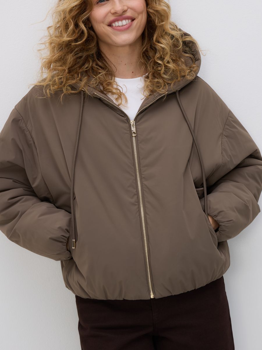 Bomber jacket with hood - taupe - RESERVED