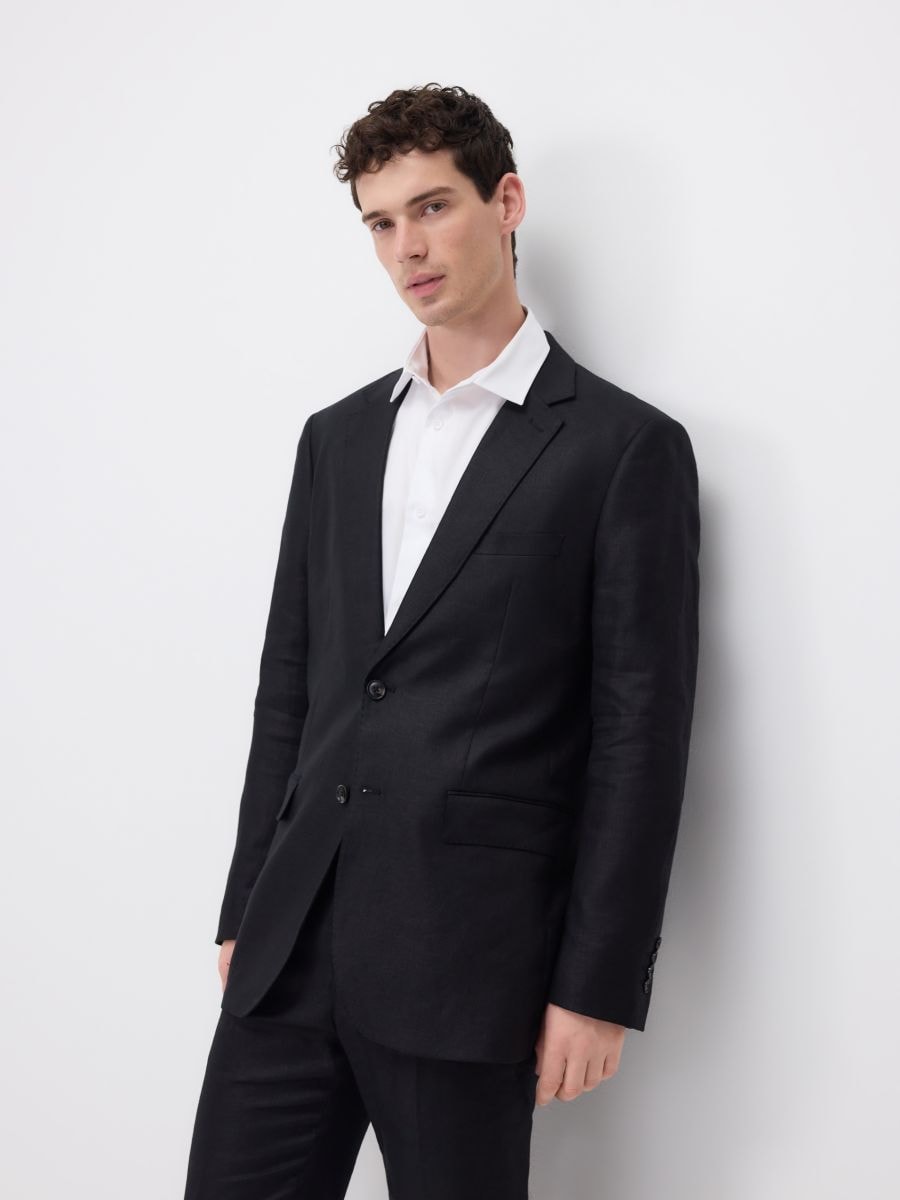 Slim fit linen blazer - black - RESERVED