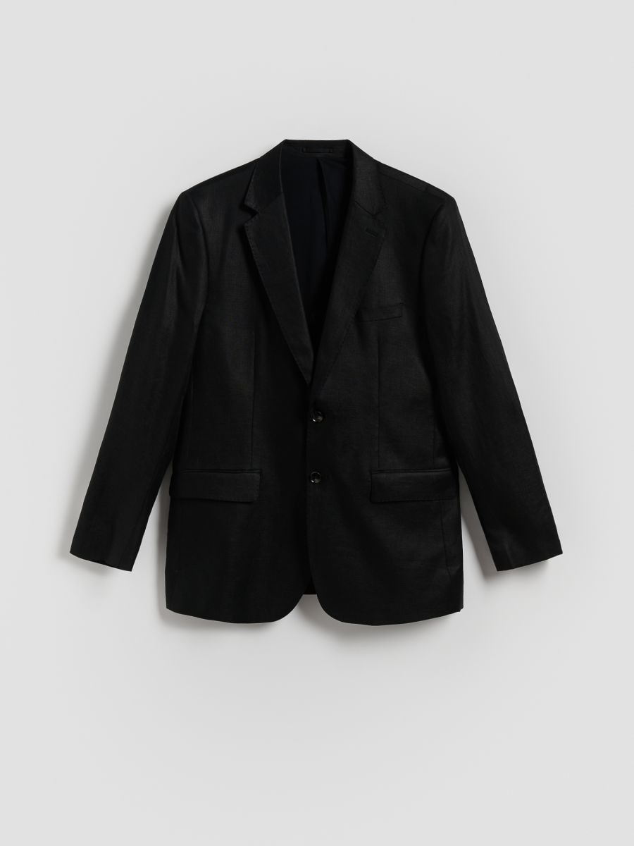 Slim fit linen blazer - black - RESERVED