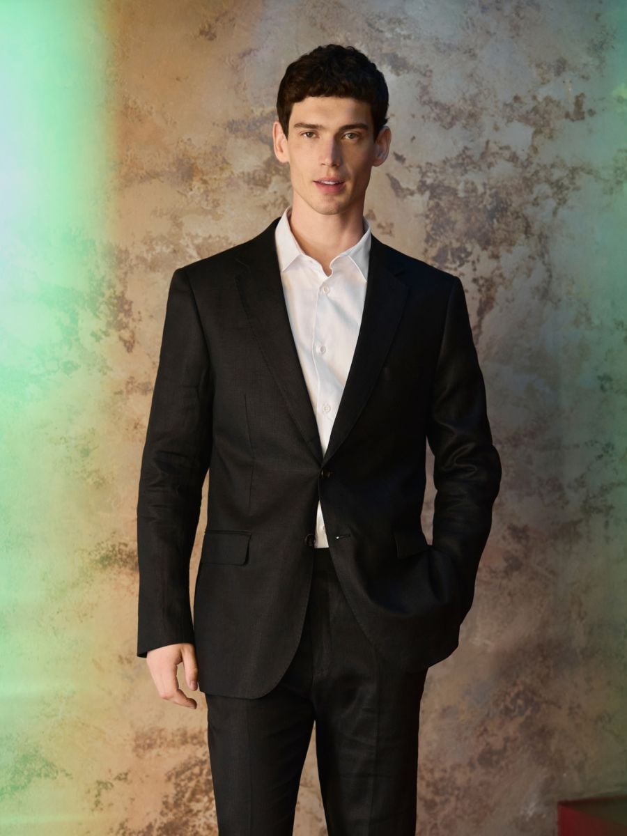 Slim fit linen blazer - black - RESERVED