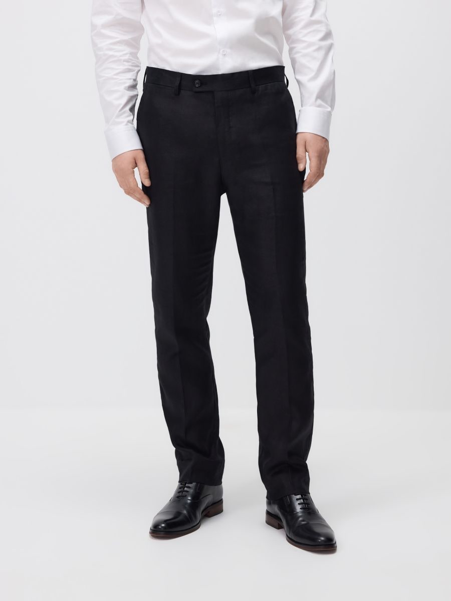 Linen suit trousers - black - RESERVED