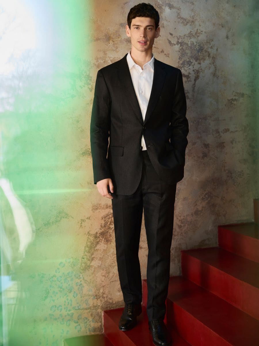 Linen suit trousers - black - RESERVED