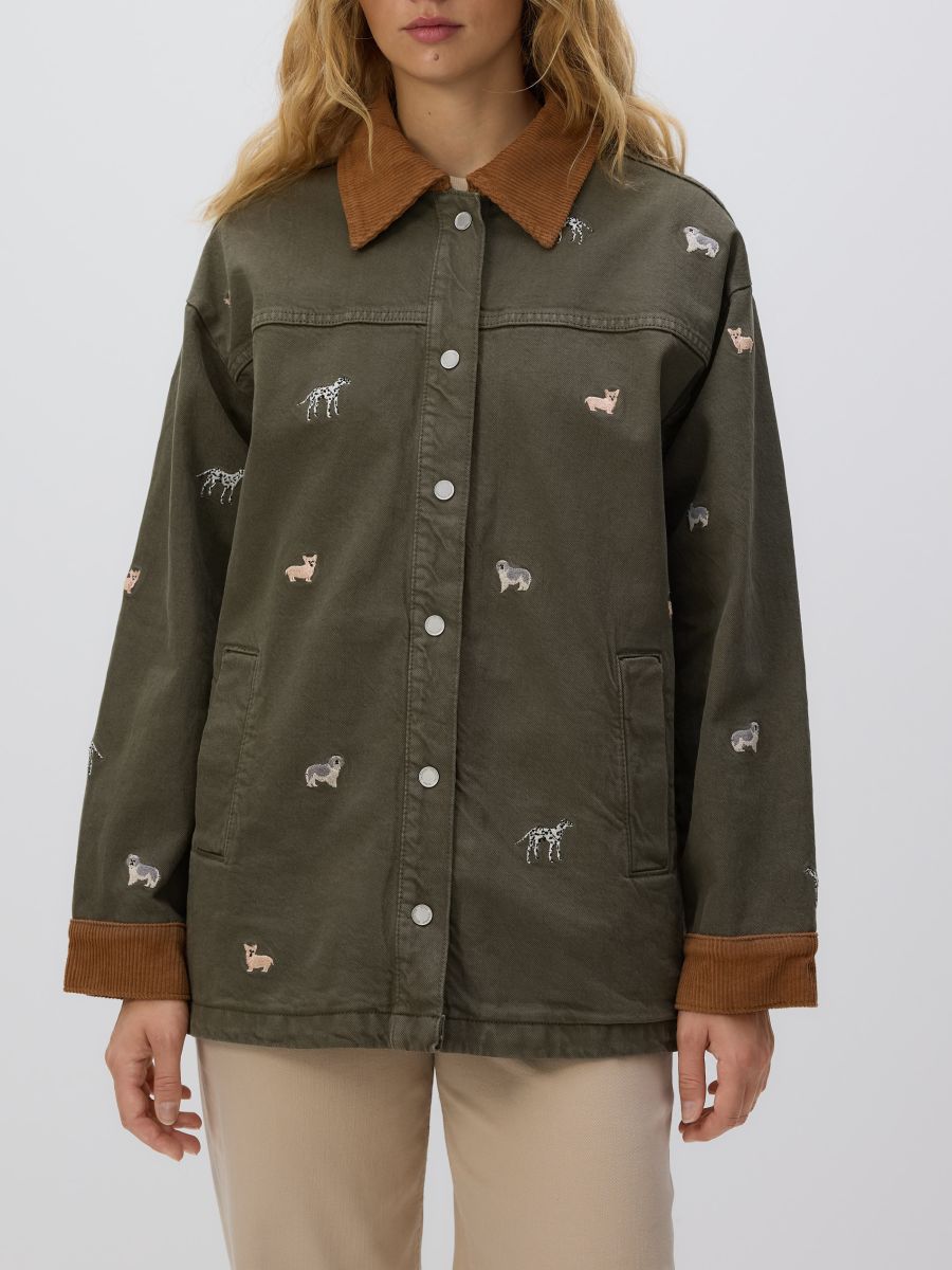 Denim jacket with embroidery - green - RESERVED