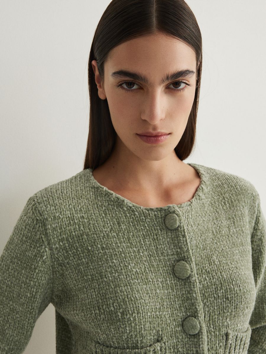Cropped cardigan with pockets - pale green - RESERVED - 3