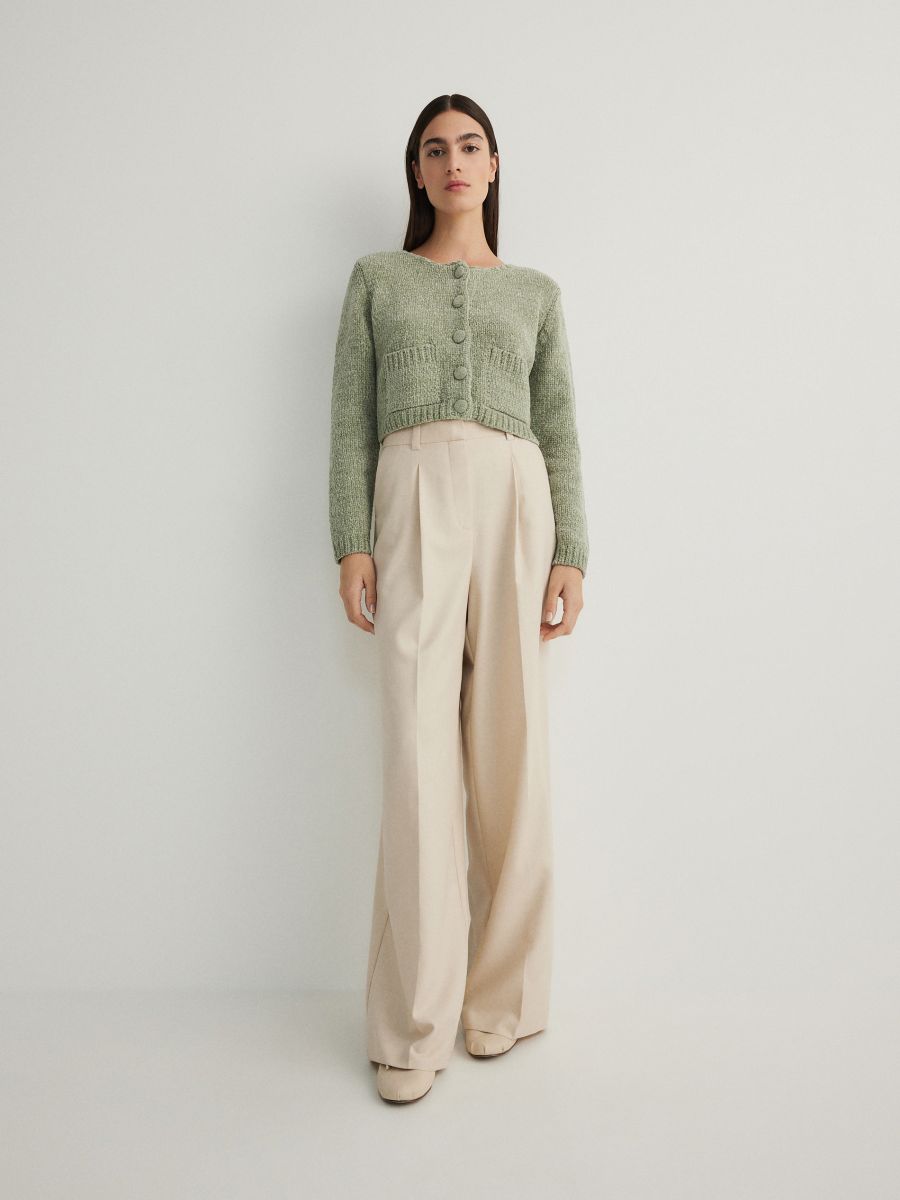 Cropped cardigan with pockets - pale green - RESERVED - 2