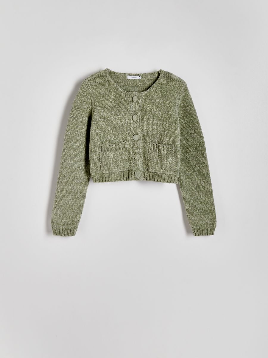 Cropped cardigan with pockets - pale green - RESERVED - 4