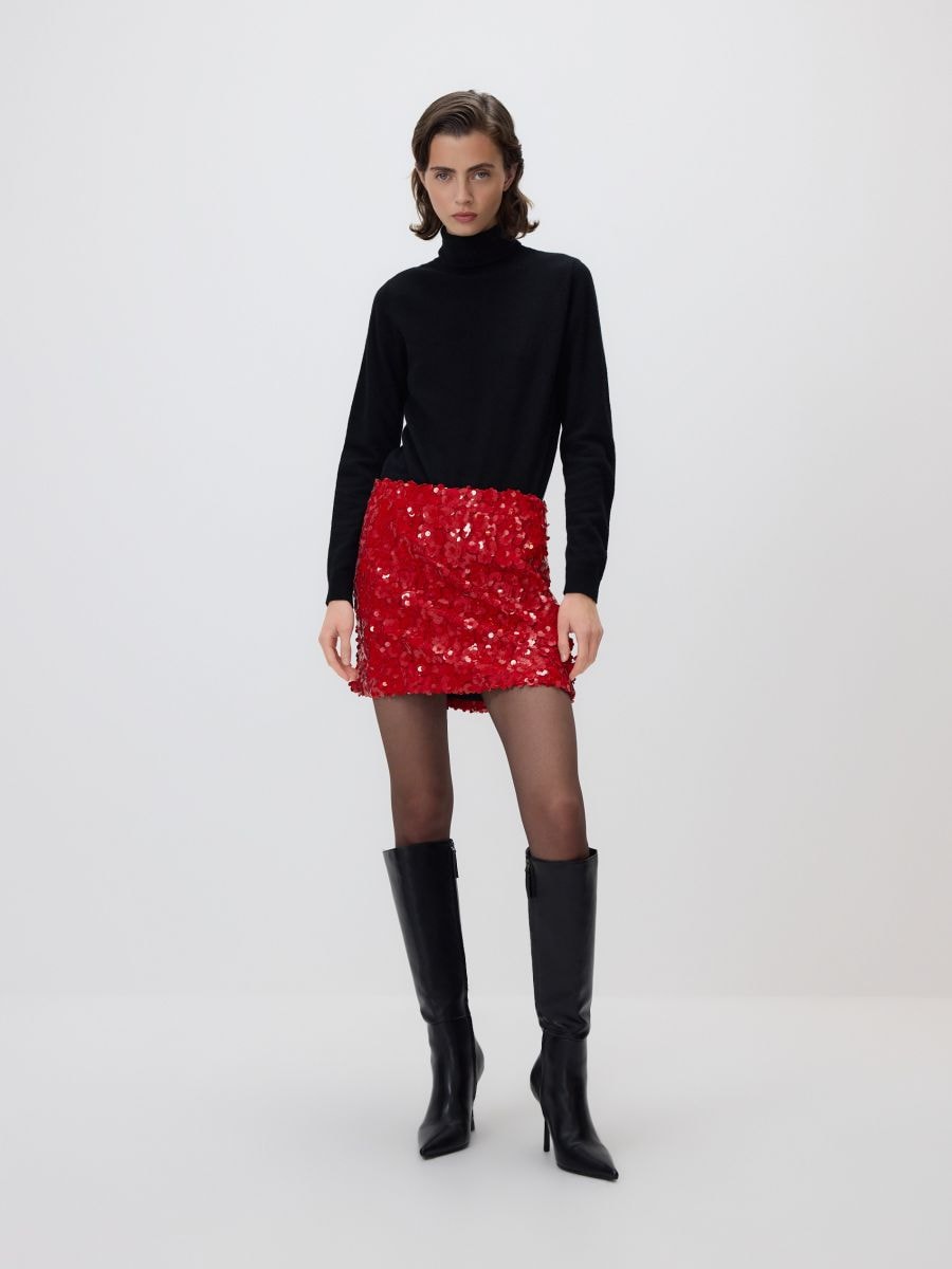 Minipituinen paljettihame - punainen - RESERVED