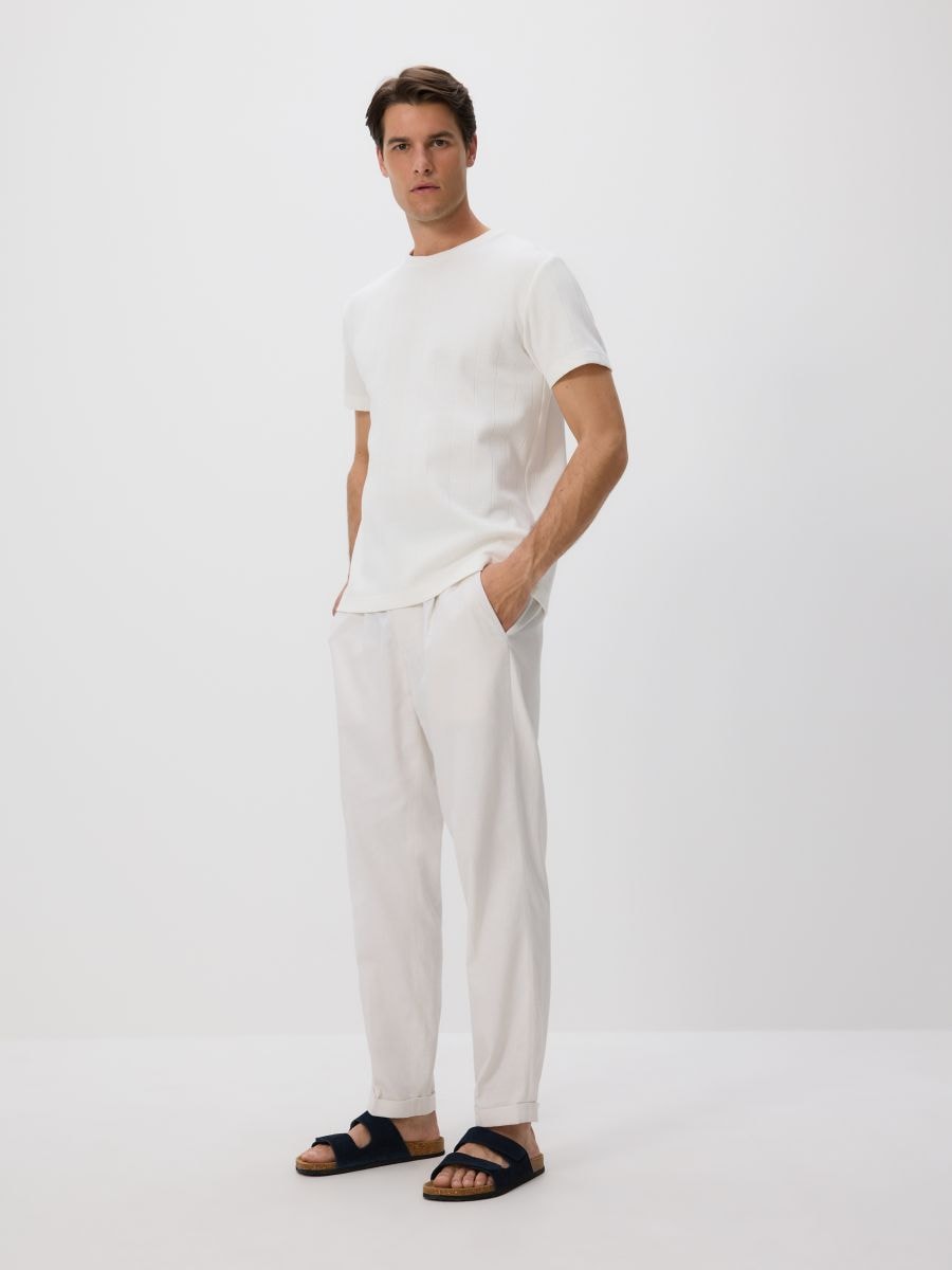 Regular-fit T-shirt in textured knit - cream - RESERVED - 3