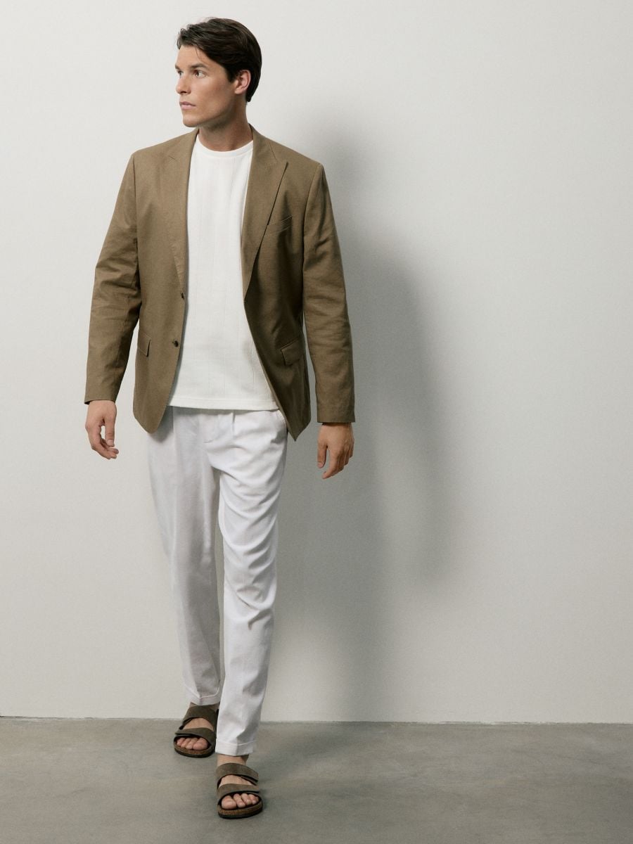 Regular-fit T-shirt in textured knit - cream - RESERVED - 8