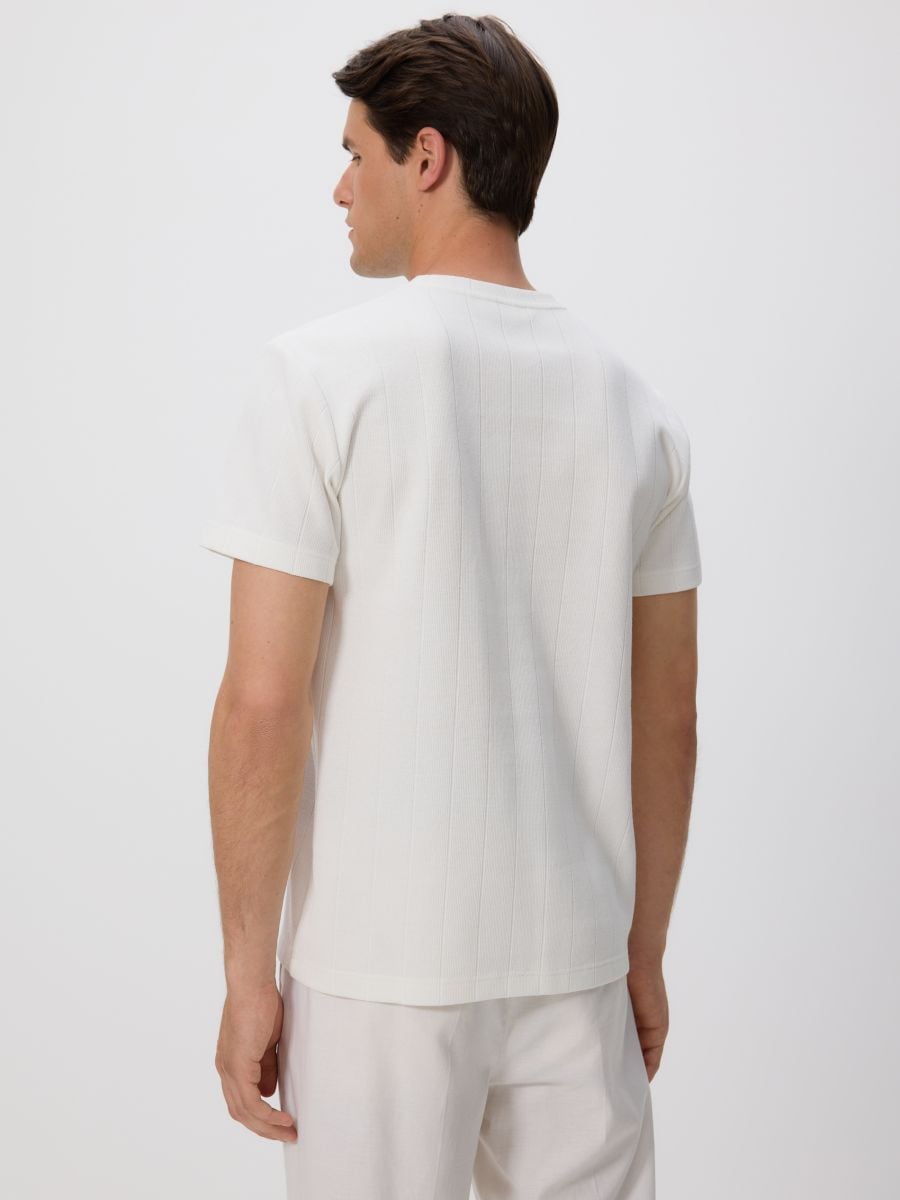 Regular-fit T-shirt in textured knit - cream - RESERVED - 4