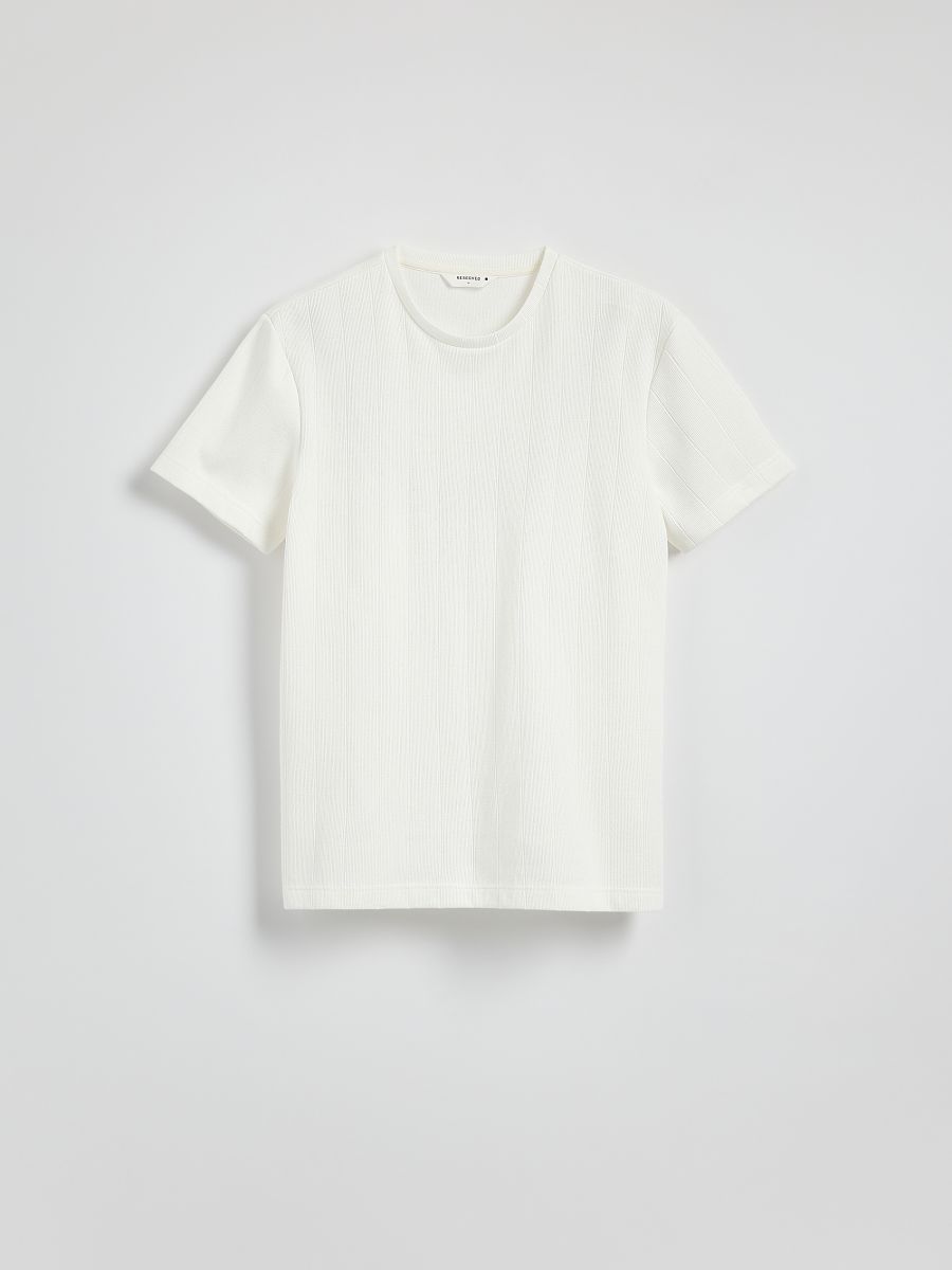Regular-fit T-shirt in textured knit - cream - RESERVED - 7