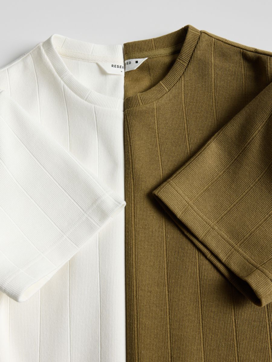 Regular-fit T-shirt in textured knit - cream - RESERVED - 6