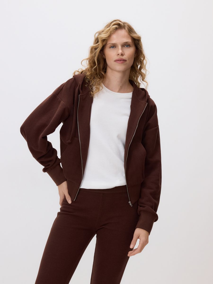 Hanorac cu glugă și fermoar - cafeniu - RESERVED