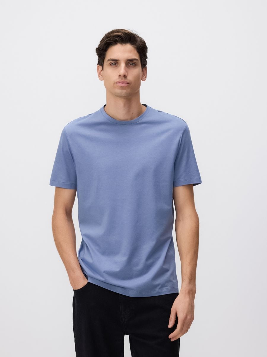 Slim fit majica kratkih rukava s mješavinom modala - steel blue - RESERVED