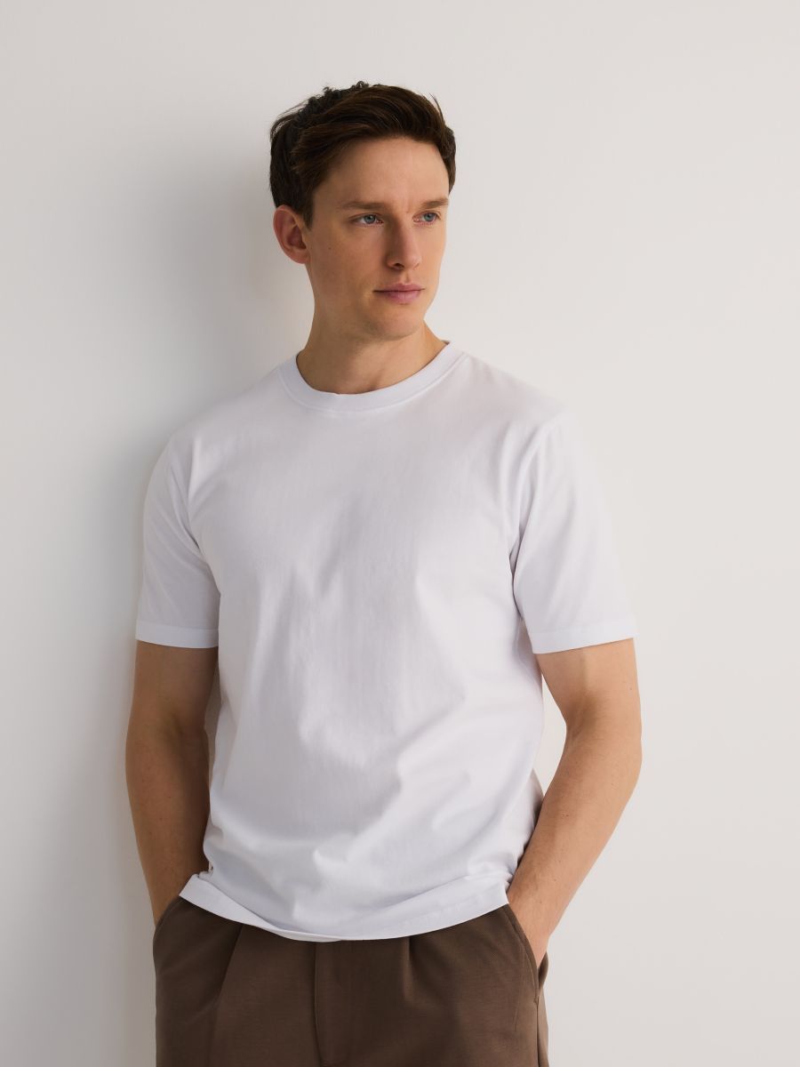 Regular fit cotton T-shirt - white - RESERVED