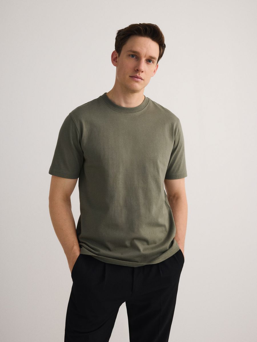 Regular fit cotton T-shirt - olive - RESERVED