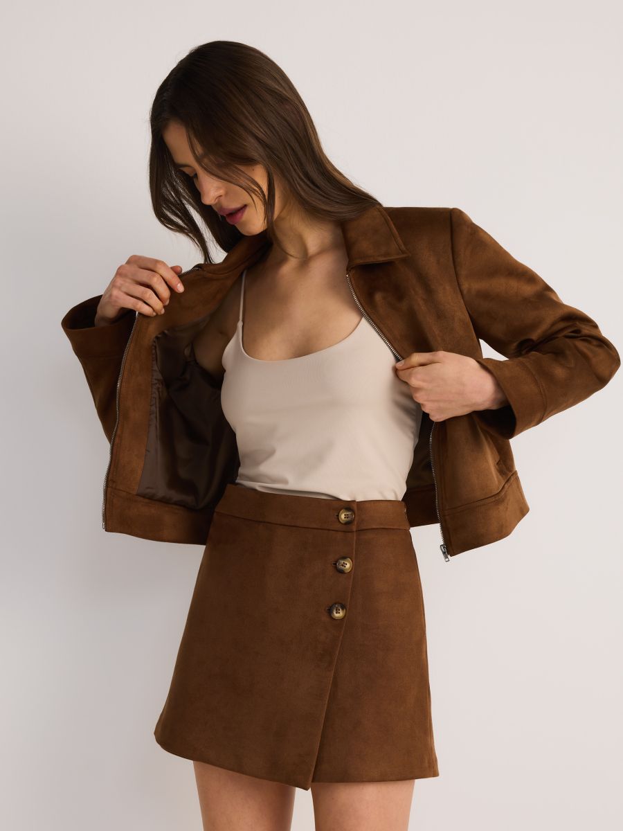 Jupe-short en daim synthétique - brun mordoré - RESERVED - 3