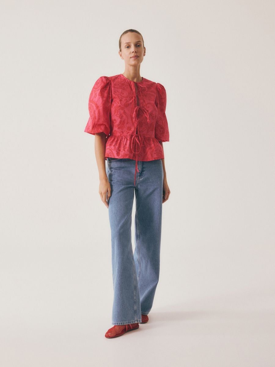 Bluse mit Bindedetail - koralle - RESERVED - 5